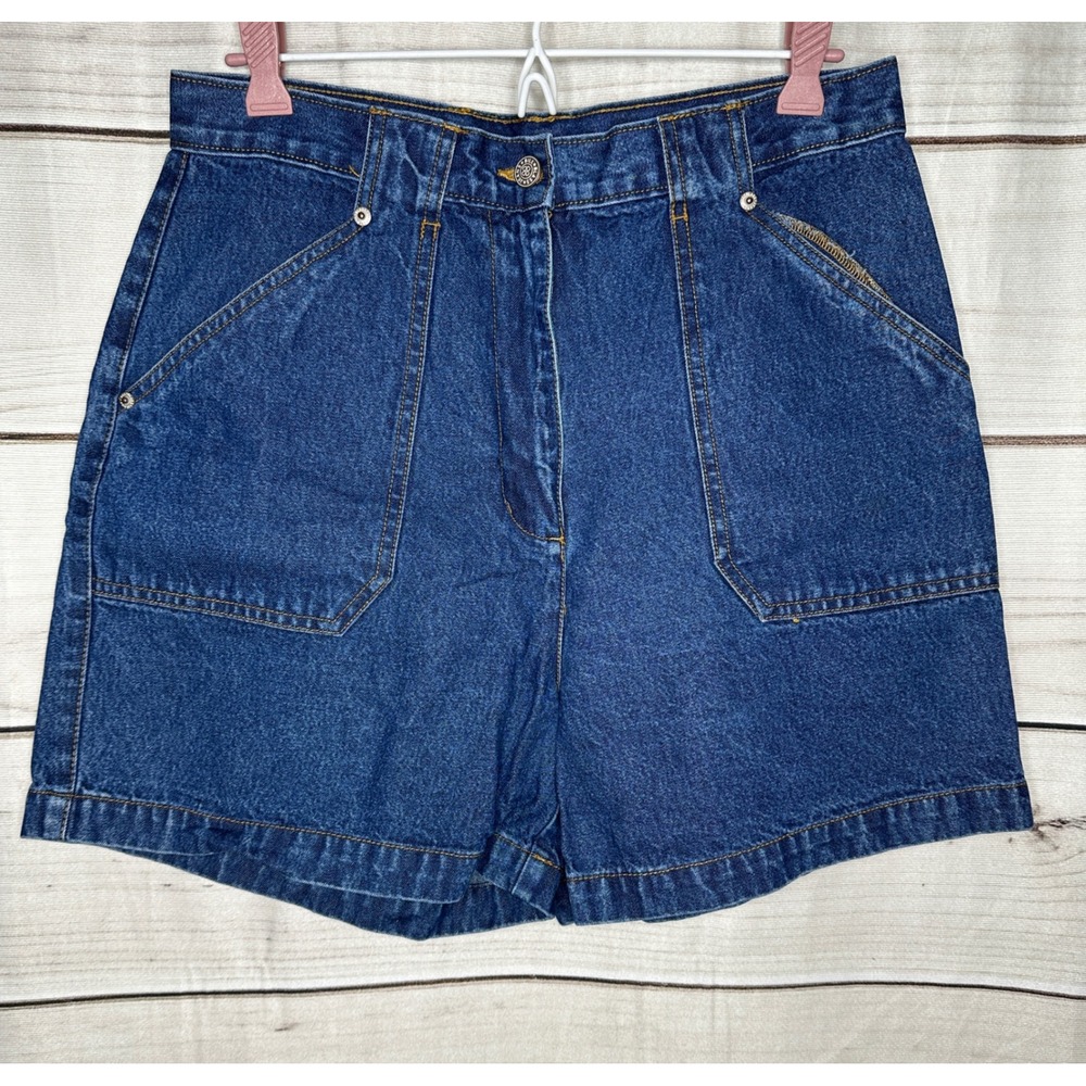 Bill Blass Denim Shorts Women 10 Blue High Waisted Vintage Cotton Patch Pocket